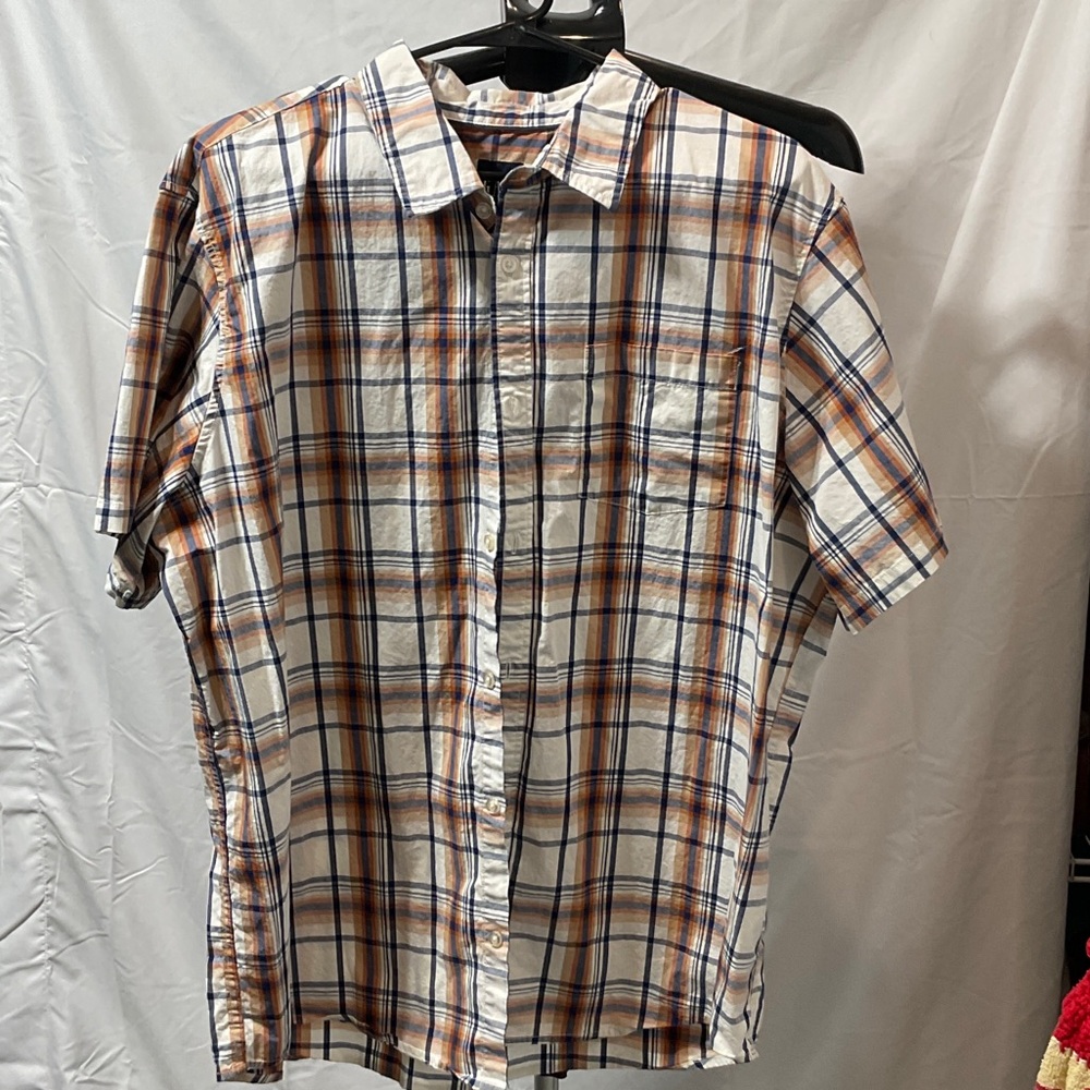 GAP Men's Casual Plaid Shirt - Blue, Orange, White